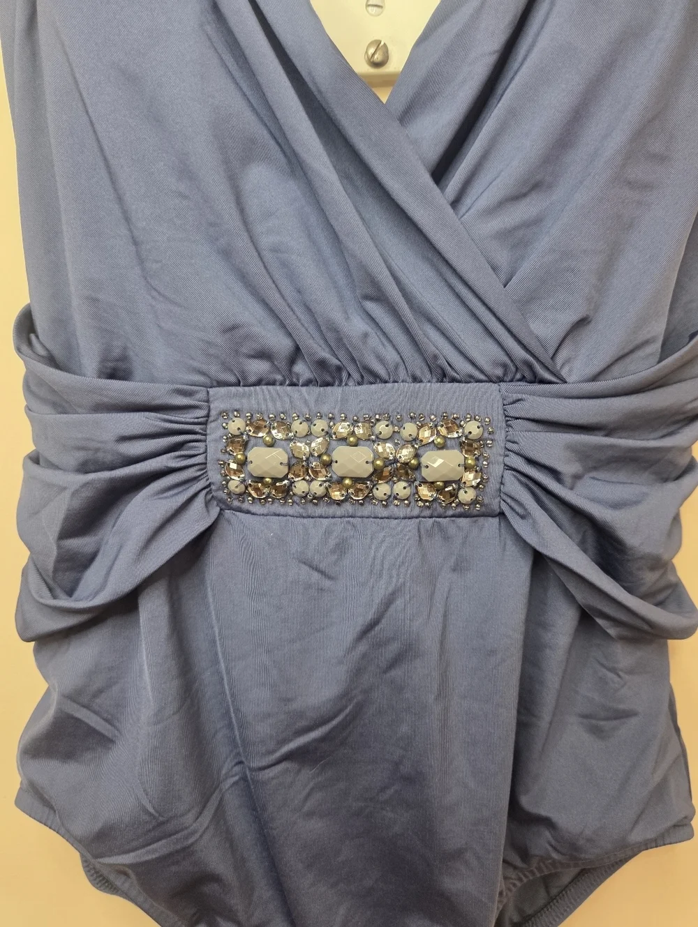 Badgley Mischka Slate Blue V-Neck One-Piece Swim Size 6.
